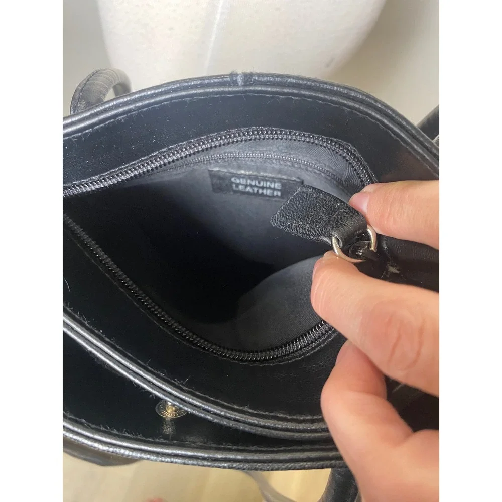 Vintage 90s Black Genuine Leather Shoulder Bag Minimalist Small Tote Purse